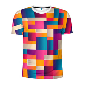 Мужская футболка 3D спортивная с принтом Геометрический фигуры яркие , 100% полиэстер с улучшенными характеристиками | приталенный силуэт, круглая горловина, широкие плечи, сужается к линии бедра | абстракция | геометрия | игра | кубы | лего | математика | прямоугольники | текстура | узор | фигуры | хаотичный | яркие