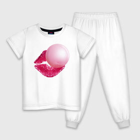Детская пижама хлопок с принтом BubbleGum Lips , 100% хлопок |  брюки и футболка прямого кроя, без карманов, на брюках мягкая резинка на поясе и по низу штанин
 | Тематика изображения на принте: bubble | bubblegum | day | gum | heart | kiss | lips | love | romantic | valentine | valentines | амур | валентина | влюбленные | влюбленных | всех | губы | день | жвачка | любовь | поцелуй | романтика | романтичность | святого | сердечк