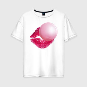 Женская футболка хлопок Oversize с принтом BubbleGum Lips , 100% хлопок | свободный крой, круглый ворот, спущенный рукав, длина до линии бедер
 | Тематика изображения на принте: bubble | bubblegum | day | gum | heart | kiss | lips | love | romantic | valentine | valentines | амур | валентина | влюбленные | влюбленных | всех | губы | день | жвачка | любовь | поцелуй | романтика | романтичность | святого | сердечк