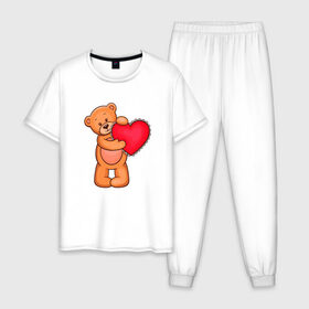 Мужская пижама хлопок с принтом Миша , 100% хлопок | брюки и футболка прямого кроя, без карманов, на брюках мягкая резинка на поясе и по низу штанин
 | 14 февраля | bear | cute | february 14 | heart | love | valentines day | ангелы | девушке | день влюбленных | день святого валентина | любовь | медвежонок | мило | милота | мишка | мишки | пара | парню | подарок | праздник