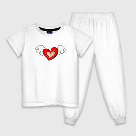 Детская пижама хлопок с принтом Крылья Любви , 100% хлопок |  брюки и футболка прямого кроя, без карманов, на брюках мягкая резинка на поясе и по низу штанин
 | 14 февраля | bear | cute | february 14 | heart | love | valentines day | ангелы | девушке | день влюбленных | день святого валентина | крылья | любовь | медвежонок | мило | милота | мишка | мишки | пара | парню | подарок
