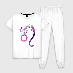 Женская пижама хлопок с принтом Лев , 100% хлопок | брюки и футболка прямого кроя, без карманов, на брюках мягкая резинка на поясе и по низу штанин | астрология | знаки зодиака | зодиак | созвездие | фиолетовый | цикл