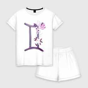 Женская пижама с шортиками хлопок с принтом Близнецы , 100% хлопок | футболка прямого кроя, шорты свободные с широкой мягкой резинкой | астрология | знаки зодиака | зодиак | созвездие | фиолетовый | цикл