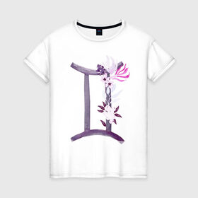 Женская футболка хлопок с принтом Близнецы , 100% хлопок | прямой крой, круглый вырез горловины, длина до линии бедер, слегка спущенное плечо | астрология | знаки зодиака | зодиак | созвездие | фиолетовый | цикл