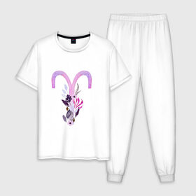 Мужская пижама хлопок с принтом Овен , 100% хлопок | брюки и футболка прямого кроя, без карманов, на брюках мягкая резинка на поясе и по низу штанин
 | астрология | знаки зодиака | зодиак | созвездие | фиолетовый | цикл