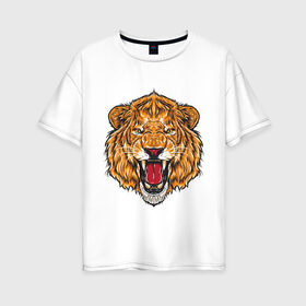 Женская футболка хлопок Oversize с принтом Голова льва , 100% хлопок | свободный крой, круглый ворот, спущенный рукав, длина до линии бедер
 | head | lion | predator | голова | лев | хищник