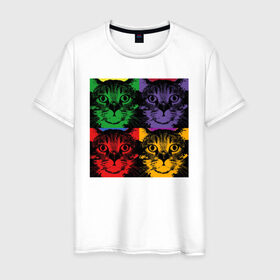 Мужская футболка хлопок с принтом Коты , 100% хлопок | прямой крой, круглый вырез горловины, длина до линии бедер, слегка спущенное плечо. | cat | popcat | кот | котик | кошка | кошки | разноцветные коты | смешные коты