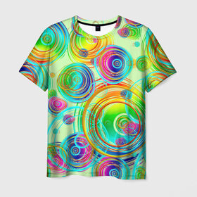 Мужская футболка 3D с принтом Радужные спирали позитив , 100% полиэфир | прямой крой, круглый вырез горловины, длина до линии бедер | абстракция | арт | веселье | весна | геометрия | градиент | дудл | дудлинг | завитушки | завихрюшки | каляки | капли | краски | креатив | круги | окружности | позитив | радуга | рисунок | спирали