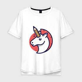 Мужская футболка хлопок Oversize с принтом Единорог с карандашом , 100% хлопок | свободный крой, круглый ворот, “спинка” длиннее передней части | horse | pegasus | pencil | unicorn | единорог | карандаш | конь | лошадь | пегас