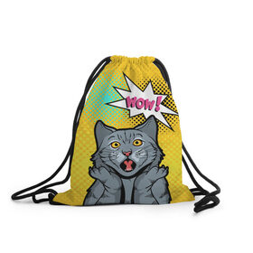 Рюкзак-мешок 3D с принтом Pop Art Cat | Wow , 100% полиэстер | плотность ткани — 200 г/м2, размер — 35 х 45 см; лямки — толстые шнурки, застежка на шнуровке, без карманов и подкладки | cat | cats | pop art cat | pop cat | кот | коты | кошка | поп арт кот