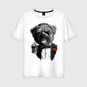 Женская футболка хлопок Oversize с принтом The Dogfather , 100% хлопок | свободный крой, круглый ворот, спущенный рукав, длина до линии бедер
 | bulldog | dogfather | godfather | movie | pug | бульдог | крестный отец | мопс | фильм