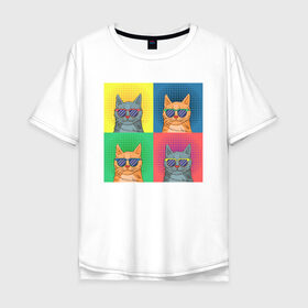 Мужская футболка хлопок Oversize с принтом Pop Cat , 100% хлопок | свободный крой, круглый ворот, “спинка” длиннее передней части | art | cat | colorful | mem | meme | memes | music | pop | rainbow | retro | style | арт | буп | кот | котенок | котик | котэ | краски | красочный | мем | мемы | музыка | ретро