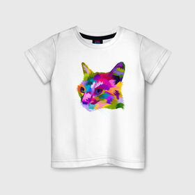 Детская футболка хлопок с принтом Pop Cat , 100% хлопок | круглый вырез горловины, полуприлегающий силуэт, длина до линии бедер | art | cat | colorful | mem | meme | memes | music | pop | rainbow | retro | style | арт | буп | кот | котенок | котик | котэ | краски | красочный | мем | мемы | музыка | ретро