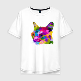 Мужская футболка хлопок Oversize с принтом Pop Cat , 100% хлопок | свободный крой, круглый ворот, “спинка” длиннее передней части | art | cat | colorful | mem | meme | memes | music | pop | rainbow | retro | style | арт | буп | кот | котенок | котик | котэ | краски | красочный | мем | мемы | музыка | ретро