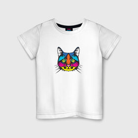 Детская футболка хлопок с принтом Pop art Cat , 100% хлопок | круглый вырез горловины, полуприлегающий силуэт, длина до линии бедер | art | cat | colors | paints | pop | riot | арт | буйство | буп | кот | кошка | краски | поп