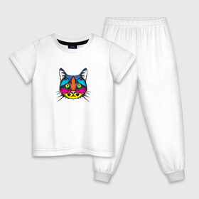 Детская пижама хлопок с принтом Pop art Cat , 100% хлопок |  брюки и футболка прямого кроя, без карманов, на брюках мягкая резинка на поясе и по низу штанин
 | art | cat | colors | paints | pop | riot | арт | буйство | буп | кот | кошка | краски | поп