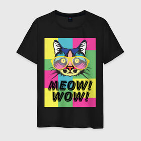 Мужская футболка хлопок с принтом Pop Cat | Meow Wow! , 100% хлопок | прямой крой, круглый вырез горловины, длина до линии бедер, слегка спущенное плечо. | cat | kitty | meow | popcat | wow | кот | кошка | мяв | мяу | поп кет | поп кошка