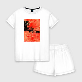 Женская пижама с шортиками хлопок с принтом Красный лес , 100% хлопок | футболка прямого кроя, шорты свободные с широкой мягкой резинкой | gta | los santos | san andreas | абстракция | лес | складки