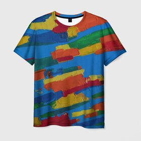 Мужская футболка 3D с принтом Разноцветная абстракция , 100% полиэфир | прямой крой, круглый вырез горловины, длина до линии бедер | абстракция | картина | масло | полосы | холст | цвет | яркость