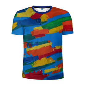 Мужская футболка 3D спортивная с принтом Разноцветная абстракция , 100% полиэстер с улучшенными характеристиками | приталенный силуэт, круглая горловина, широкие плечи, сужается к линии бедра | абстракция | картина | масло | полосы | холст | цвет | яркость