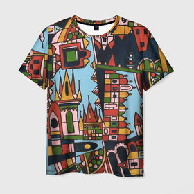 Мужская футболка 3D с принтом Сказочная Прага , 100% полиэфир | прямой крой, круглый вырез горловины, длина до линии бедер | Тематика изображения на принте: город | графика | прага | рисунки | сказка