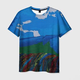 Мужская футболка 3D с принтом Разноцветная абстракция , 100% полиэфир | прямой крой, круглый вырез горловины, длина до линии бедер | абстракция | картина | масло | пейзаж | холст | цвет | яркость
