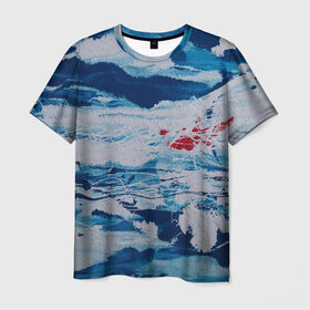 Мужская футболка 3D с принтом Холодная абстракция , 100% полиэфир | прямой крой, круглый вырез горловины, длина до линии бедер | абстракция | картина | краска | масло | сердце | синий | холод | холст | яркость