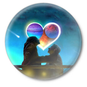 Значок с принтом Ваня Дмитриенко Венера-Юпитер ,  металл | круглая форма, металлическая застежка в виде булавки | венера юпитер | день всех влюбленных | дмитриенко | сердечко