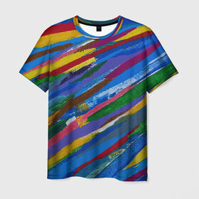 Мужская футболка 3D с принтом Картина абстракция , 100% полиэфир | прямой крой, круглый вырез горловины, длина до линии бедер | абстракция | картина | краска | масло | полосы | холст | цвет | яркость