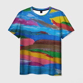 Мужская футболка 3D с принтом Картина абстракция , 100% полиэфир | прямой крой, круглый вырез горловины, длина до линии бедер | абстракция | картина | краска | масло | полосы | холст | цвет | яркость