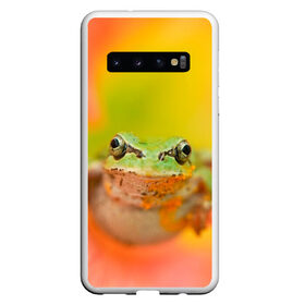 Чехол для Samsung Galaxy S10 с принтом лягушка в цветке мило , Силикон | Область печати: задняя сторона чехла, без боковых панелей | жаба | жабка | земноводное | ква | квакуха | лягушенок | лягушка | макро | мило | природа | пыльца | цветок