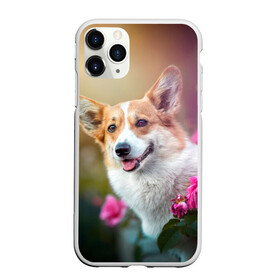 Чехол для iPhone 11 Pro матовый с принтом Корги в розовом кусте  , Силикон |  | домашний питомец | корги | куст | луг | малыш | нос | песик | поле | розы | собака | собаколюб | собачка | собачникам | уши | цветы | четвероногий друг | щенок | язык