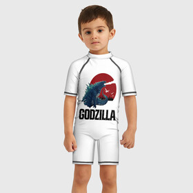 Детский купальный костюм 3D с принтом Годзилла , Полиэстер 85%, Спандекс 15% | застежка на молнии на спине | godzilla | годзилла | голливуд | динозавр | дракон | кино | монстр | ящер