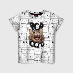 Детская футболка 3D с принтом Pop Cat , 100% гипоаллергенный полиэфир | прямой крой, круглый вырез горловины, длина до линии бедер, чуть спущенное плечо, ткань немного тянется | Тематика изображения на принте: pop cat | wide mouthed popping cat | арты | буп | мемы
