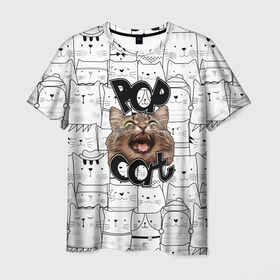 Мужская футболка 3D с принтом Pop Cat , 100% полиэфир | прямой крой, круглый вырез горловины, длина до линии бедер | pop cat | wide mouthed popping cat | арты | буп | мемы