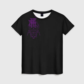 Женская футболка 3D с принтом Фиолетовая Япония , 100% полиэфир ( синтетическое хлопкоподобное полотно) | прямой крой, круглый вырез горловины, длина до линии бедер | ворота | графика | демоны | они | самурай | скетч | тории | фиолетовый | хання | ханья | япония