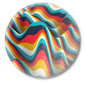 Значок с принтом Цветные волны ,  металл | круглая форма, металлическая застежка в виде булавки | Тематика изображения на принте: abstract | color | waves | абстракция | волны