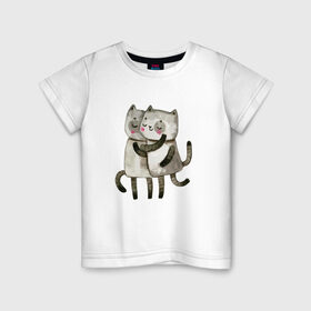 Детская футболка хлопок с принтом Парочка , 100% хлопок | круглый вырез горловины, полуприлегающий силуэт, длина до линии бедер | влюбленные | котики | кошки | любовь | полосатый