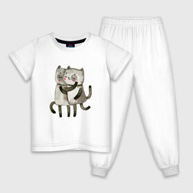 Детская пижама хлопок с принтом Парочка , 100% хлопок |  брюки и футболка прямого кроя, без карманов, на брюках мягкая резинка на поясе и по низу штанин
 | влюбленные | котики | кошки | любовь | полосатый