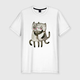 Мужская футболка хлопок Slim с принтом Парочка , 92% хлопок, 8% лайкра | приталенный силуэт, круглый вырез ворота, длина до линии бедра, короткий рукав | влюбленные | котики | кошки | любовь | полосатый