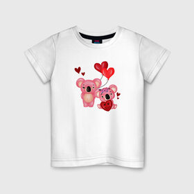 Детская футболка хлопок с принтом Коала , 100% хлопок | круглый вырез горловины, полуприлегающий силуэт, длина до линии бедер | Тематика изображения на принте: 14 февраля | день всех влюбленных | любовь | медведь | панда | розовый | сердечки