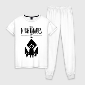 Женская пижама хлопок с принтом Логотип Little Nightmares 2 , 100% хлопок | брюки и футболка прямого кроя, без карманов, на брюках мягкая резинка на поясе и по низу штанин | девочка | лого | монстры | надпись | темная комната | ужасы | шестая