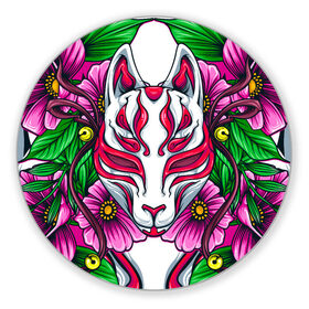 Коврик для мышки круглый с принтом Японский демон , резина и полиэстер | круглая форма, изображение наносится на всю лицевую часть | demon | fox | japanese | mask | арт | голова | демон | маска | монстр | рисунок | цветы | японский