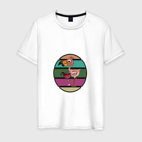 Мужская футболка хлопок с принтом Пьющий фламинго , 100% хлопок | прямой крой, круглый вырез горловины, длина до линии бедер, слегка спущенное плечо. | пернатые | пить сок | птица | розовые перья | фламинго