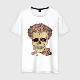 Мужская футболка хлопок с принтом Skull Roses , 100% хлопок | прямой крой, круглый вырез горловины, длина до линии бедер, слегка спущенное плечо. | Тематика изображения на принте: art | body | bones | dead | drawing | face | graffiti | head | roses | skeleton | skul | skull | ад | арт | голова | граффити | зло | кости | лицо | металл | нарисованный | розы | рок | скелет | скул | скулл | три черепа | тьма