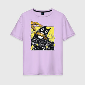 Женская футболка хлопок Oversize с принтом Pop Cat , 100% хлопок | свободный крой, круглый ворот, спущенный рукав, длина до линии бедер
 | pop cat | wide mouthed popping cat | арты | буп | мемы