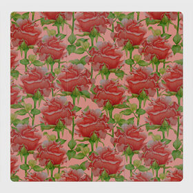 Магнитный плакат 3Х3 с принтом Розы на розовом фоне , Полимерный материал с магнитным слоем | 9 деталей размером 9*9 см | 8 марта | flowers | march 8 | spring | ботаническая иллюстрация | весна | день рождения | зеленый | красный | лето | любовь | праздник | принт | природа | растения | розовый | розы | цветы