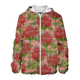 Мужская куртка 3D с принтом Розы на розовом фоне , ткань верха — 100% полиэстер, подклад — флис | прямой крой, подол и капюшон оформлены резинкой с фиксаторами, два кармана без застежек по бокам, один большой потайной карман на груди. Карман на груди застегивается на липучку | 8 марта | flowers | march 8 | spring | ботаническая иллюстрация | весна | день рождения | зеленый | красный | лето | любовь | праздник | принт | природа | растения | розовый | розы | цветы