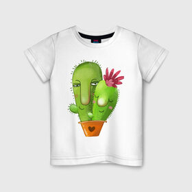 Детская футболка хлопок с принтом Кактус , 100% хлопок | круглый вырез горловины, полуприлегающий силуэт, длина до линии бедер | горшок | кактусик | любовьцветы | парочка