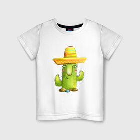 Детская футболка хлопок с принтом Кактус , 100% хлопок | круглый вырез горловины, полуприлегающий силуэт, длина до линии бедер | горшок | кактусик | мексиканец | цветы | шляпа